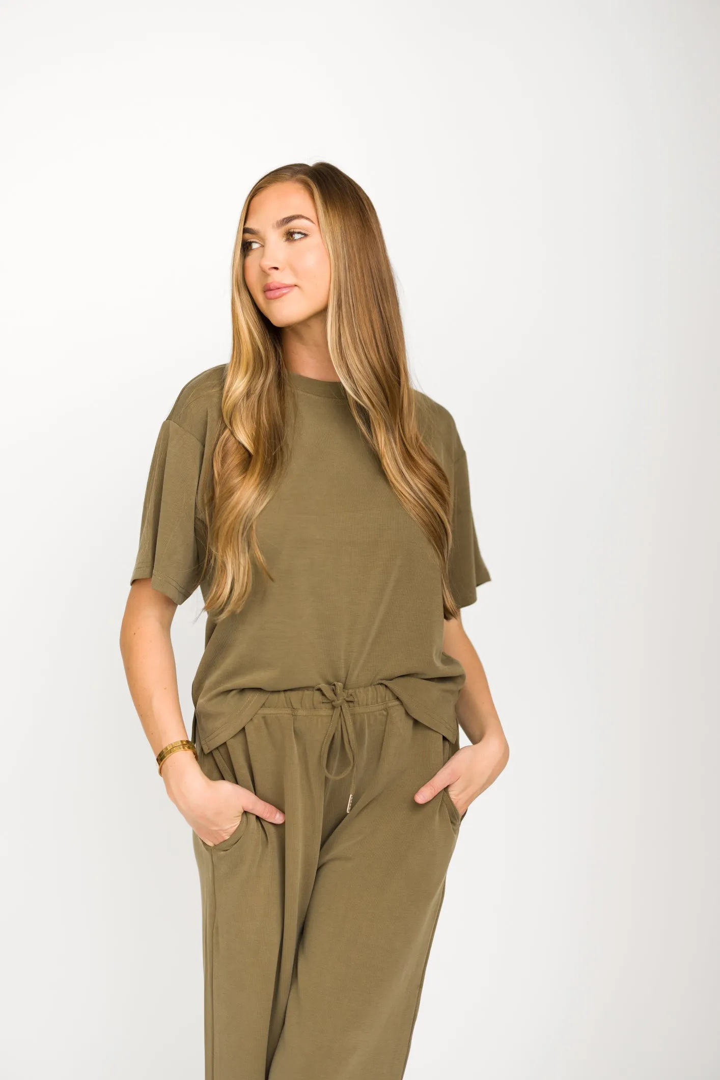 Macy Loose Fit T-Shirt and Wide Leg Pant Set in Sage