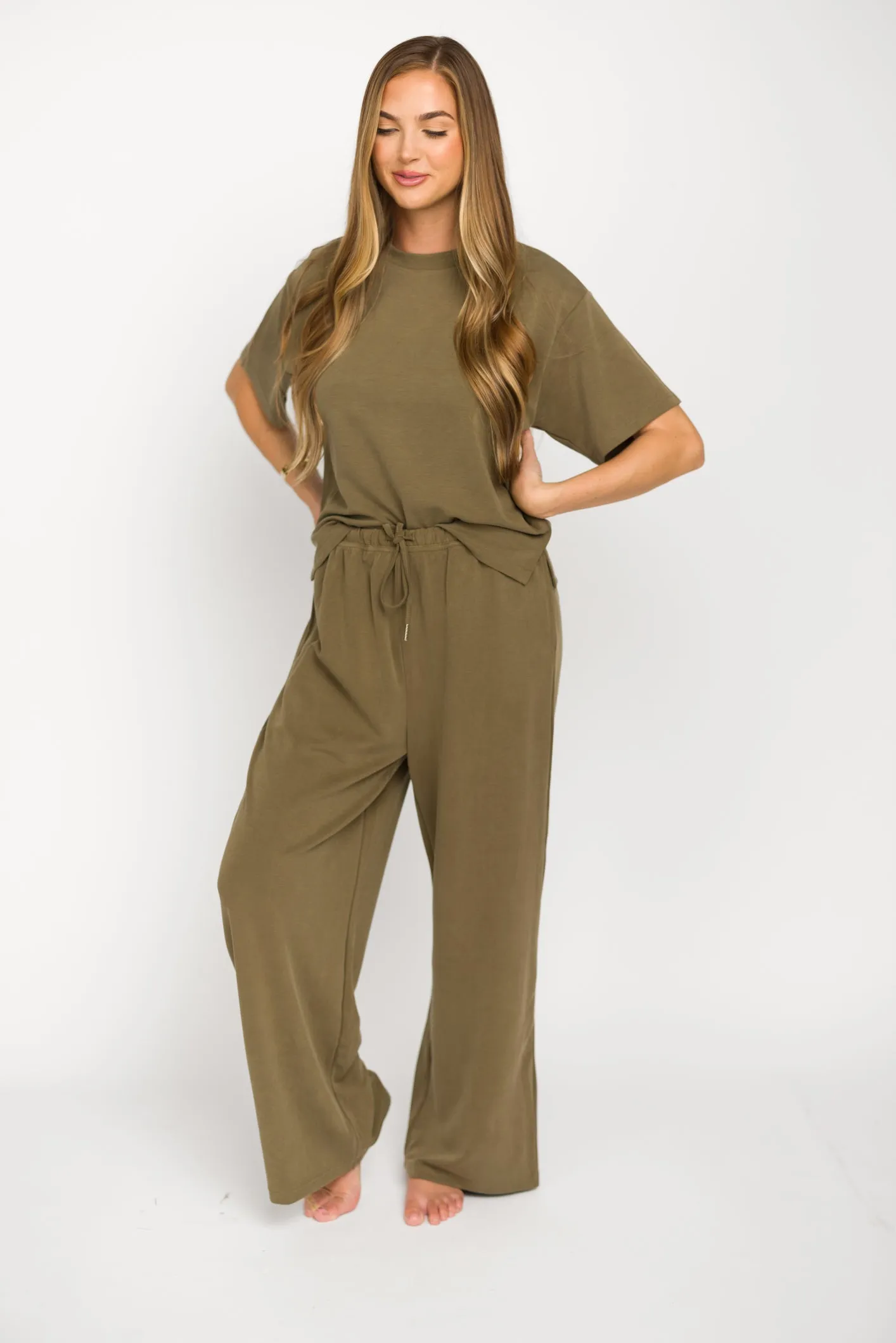 Macy Loose Fit T-Shirt and Wide Leg Pant Set in Sage