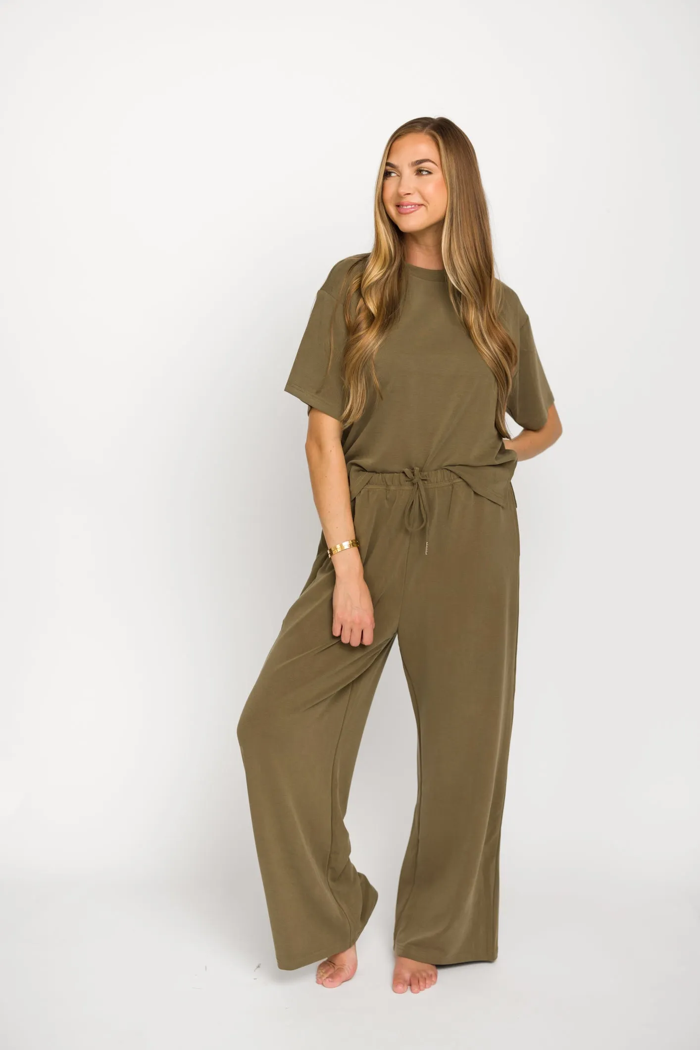 Macy Loose Fit T-Shirt and Wide Leg Pant Set in Sage