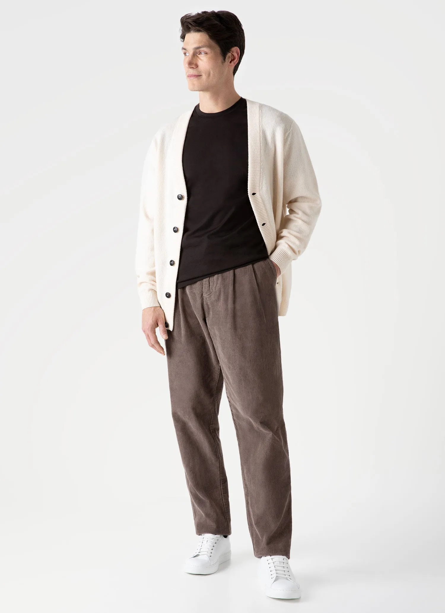 Men's Double Pleat Corduroy Trouser in Cedar