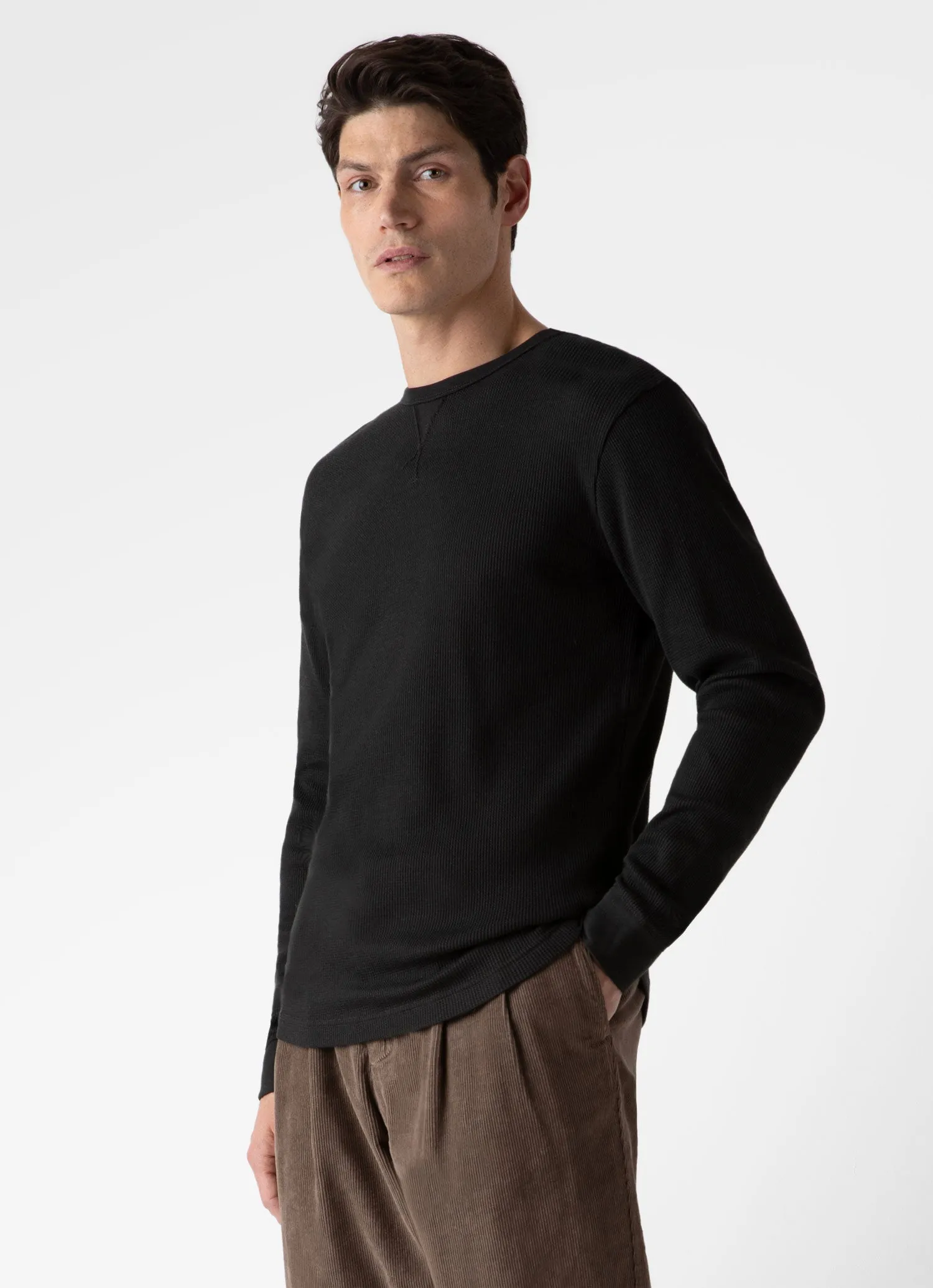 Men's Long Sleeve Waffle T-shirt in Coffee