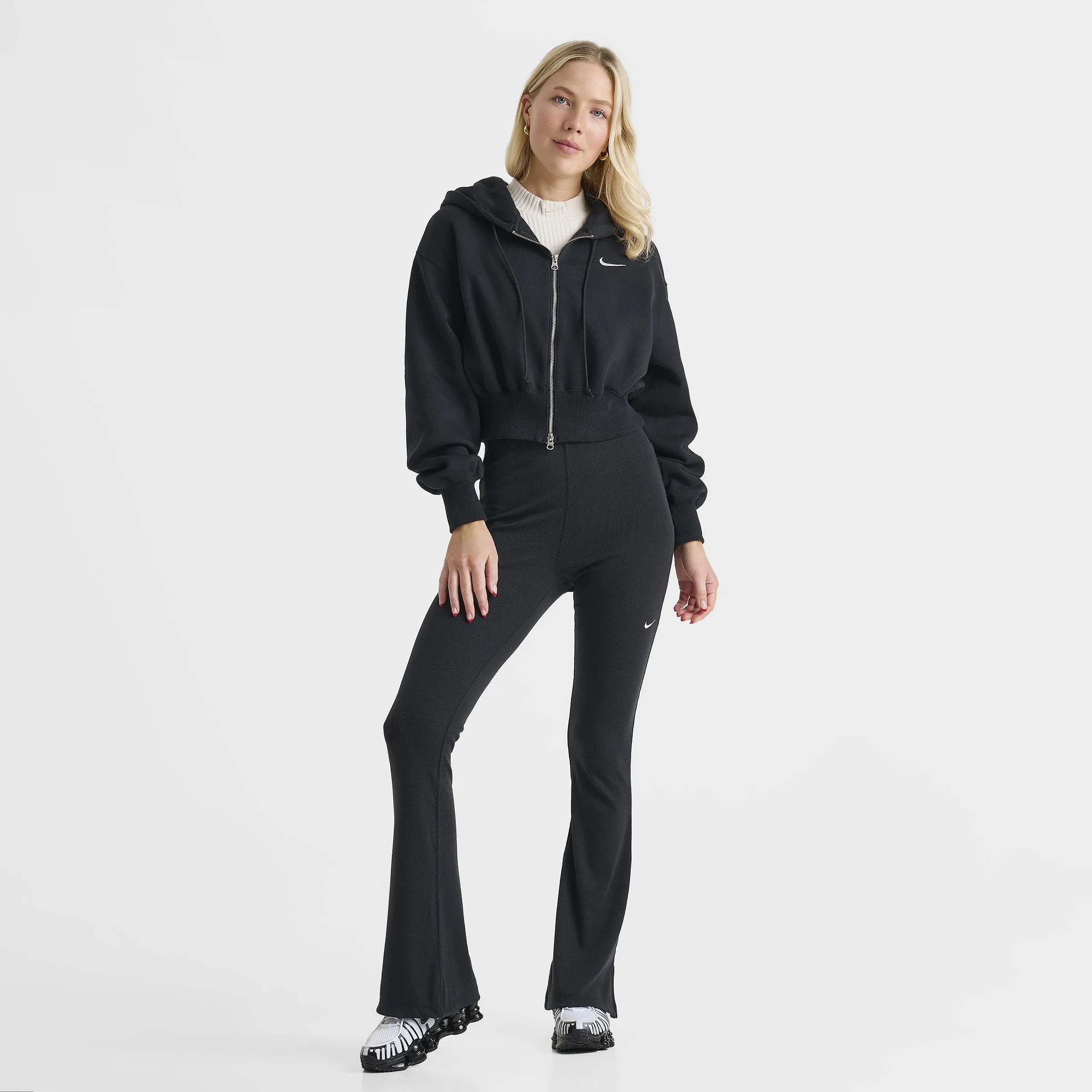 Nike Sportswear Women's Phoenix Fleece Loose Crop Full-Zip Hoodie Black / Sail