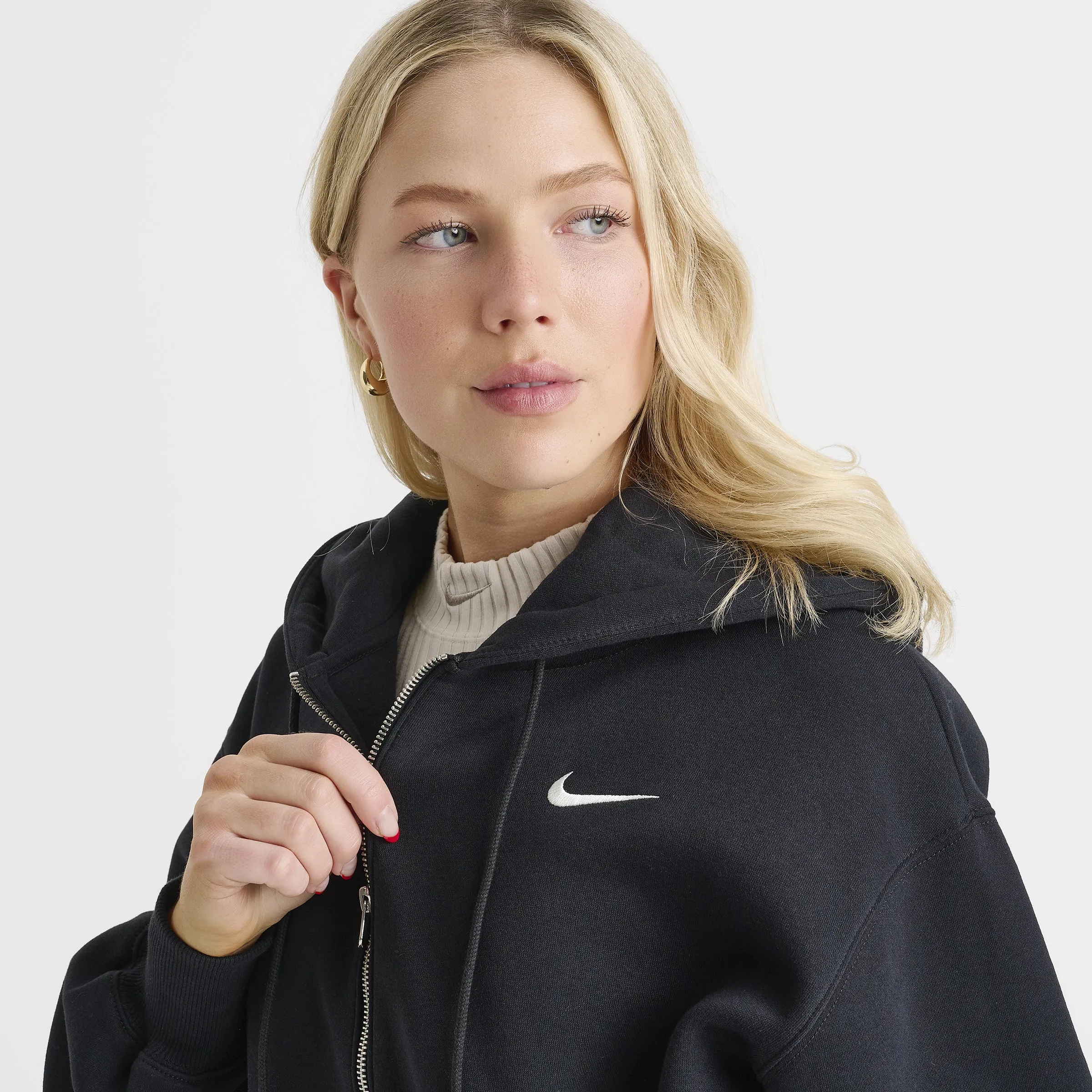Nike Sportswear Women's Phoenix Fleece Loose Crop Full-Zip Hoodie Black / Sail