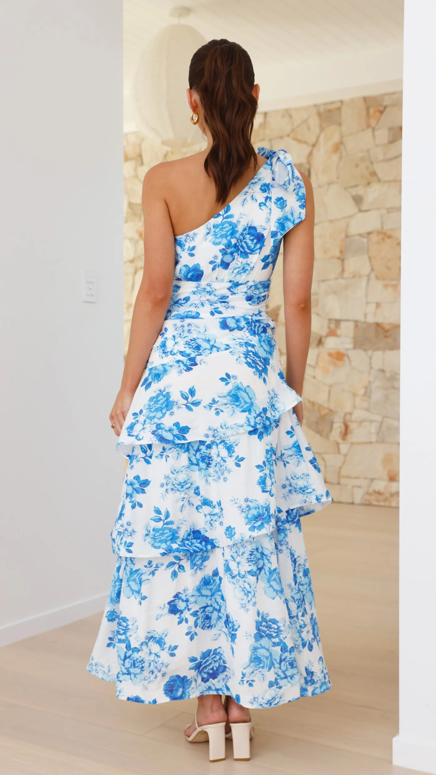 Odilie One Shoulder Maxi Dress - Blue Floral