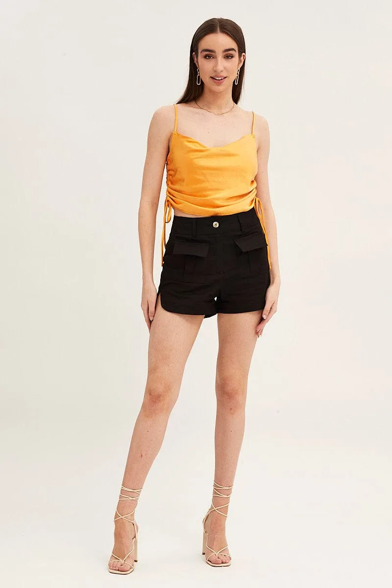 Orange Cami Top Sleeveless Cowl Neck Satin