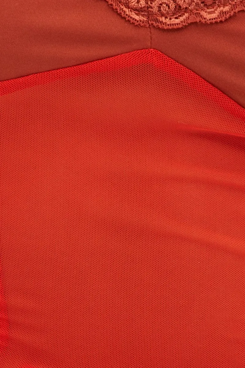 Orange Lace Trim Mesh Cami Top