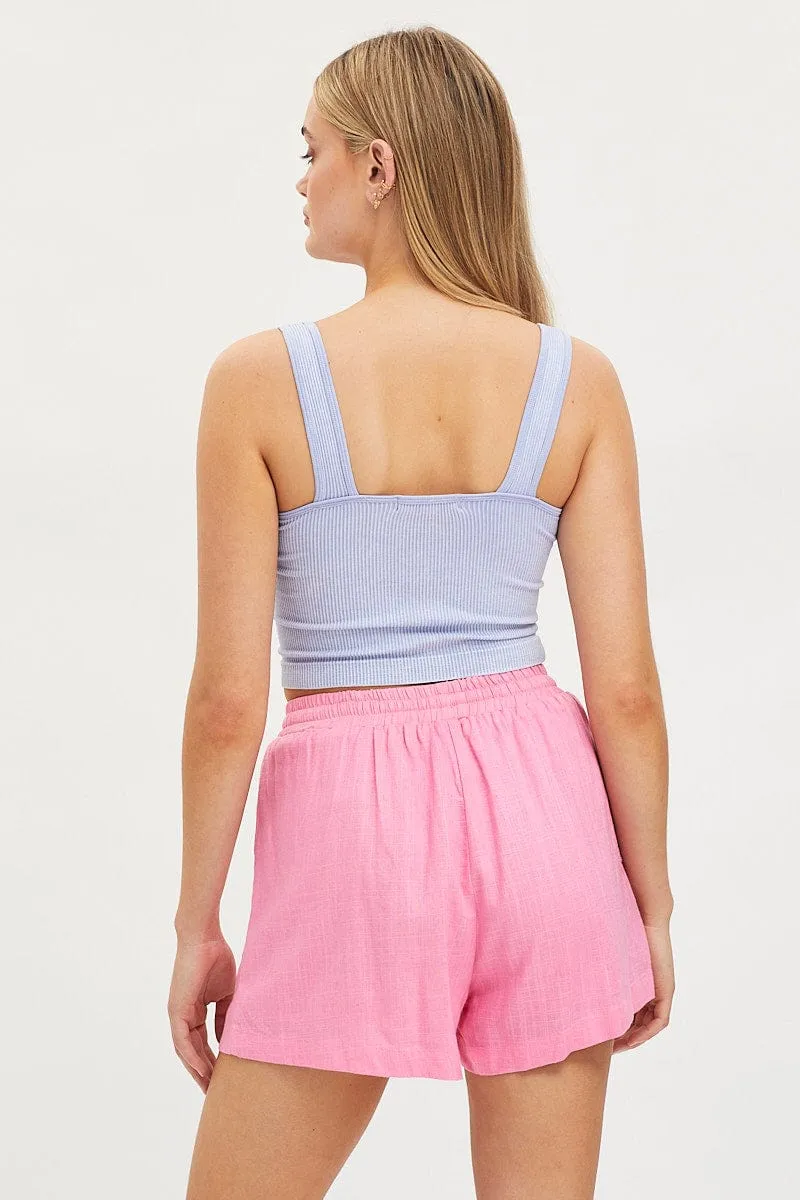Pink Mini Shorts High Rise Linen Blend