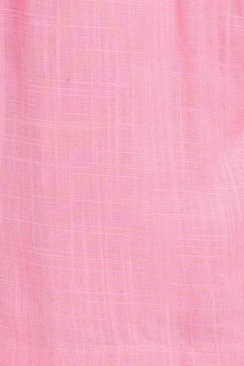 Pink Mini Shorts High Rise Linen Blend