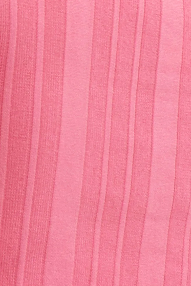 Pink Short Sleeve Ruched Knit Top