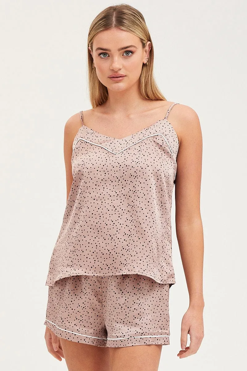 Polka Dot Satin Pajamas Set Sleeveless