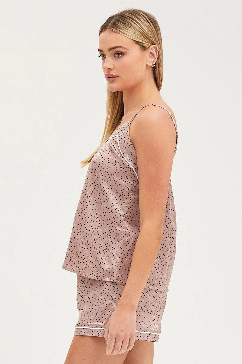 Polka Dot Satin Pajamas Set Sleeveless