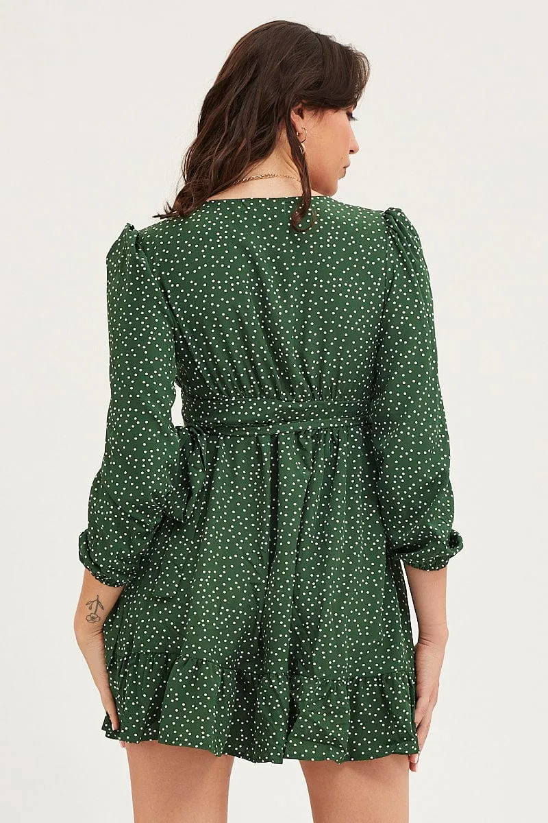 Polka Dot Wrap Dress Long Sleeve