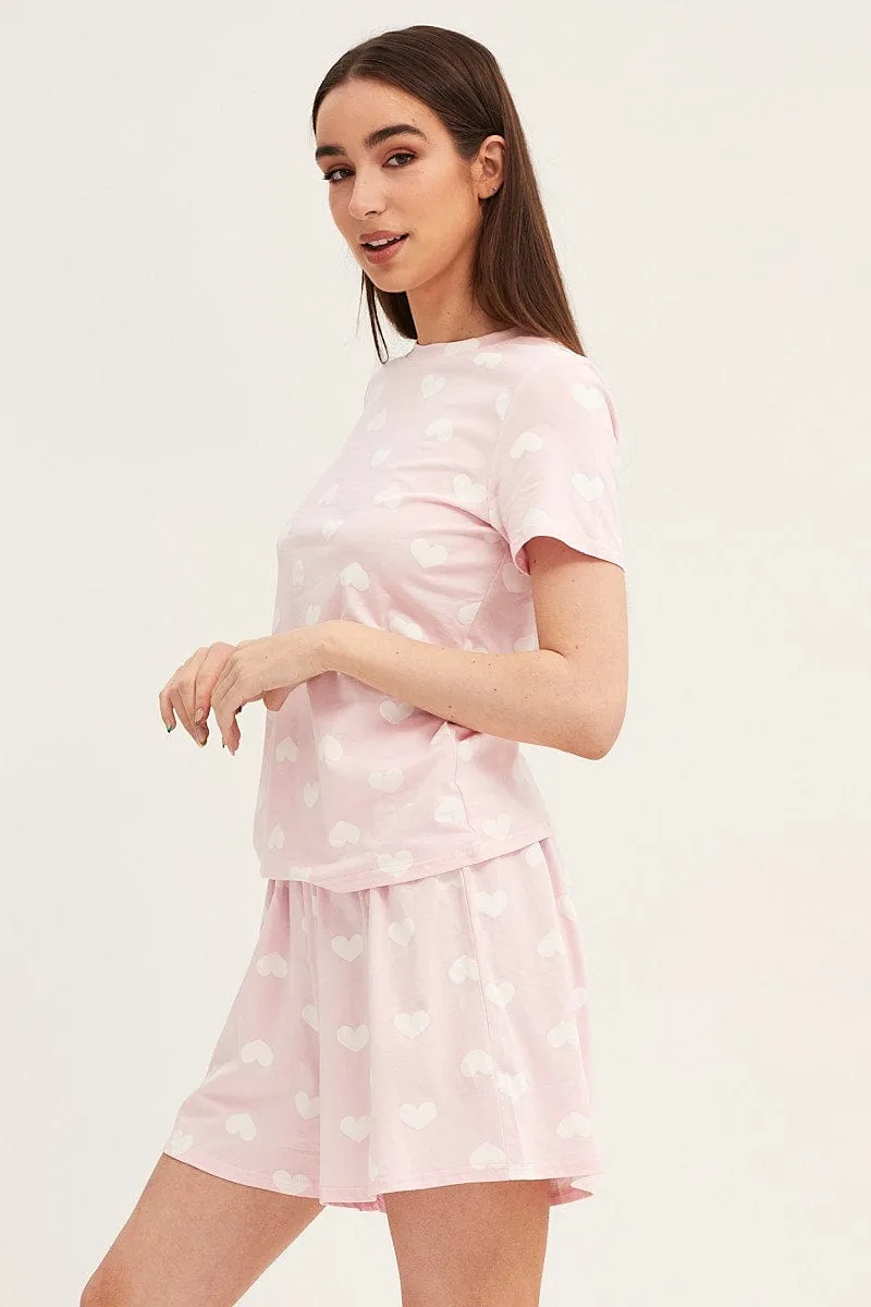 Print Short Sleeve Top & Shorts Pj Set