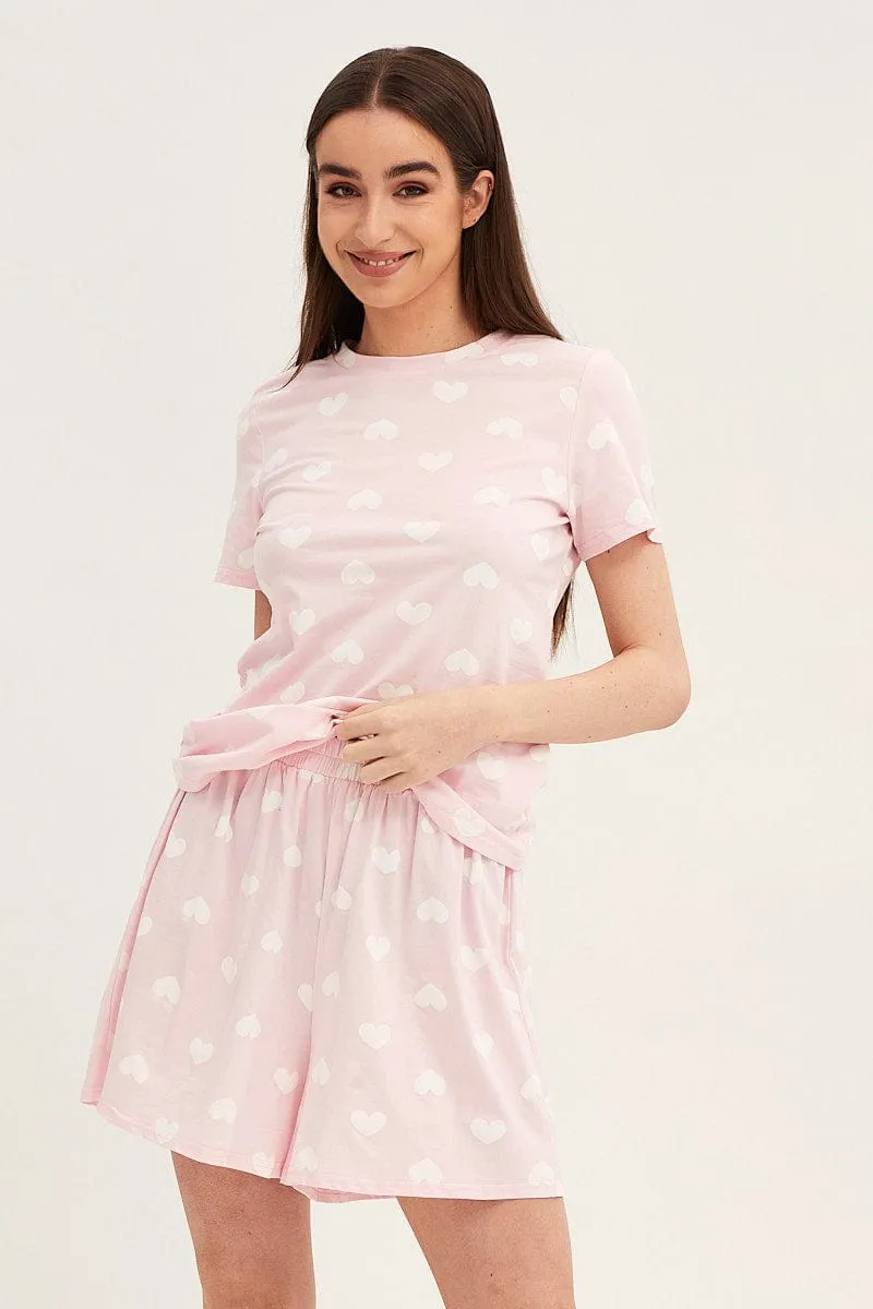 Print Short Sleeve Top & Shorts Pj Set