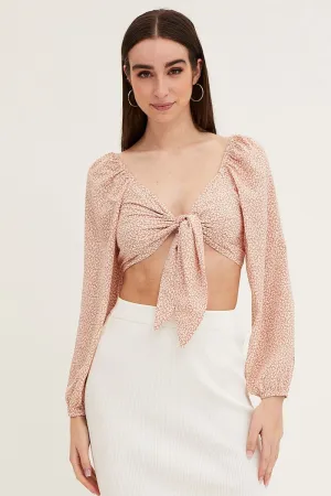 Print Tie Front Top