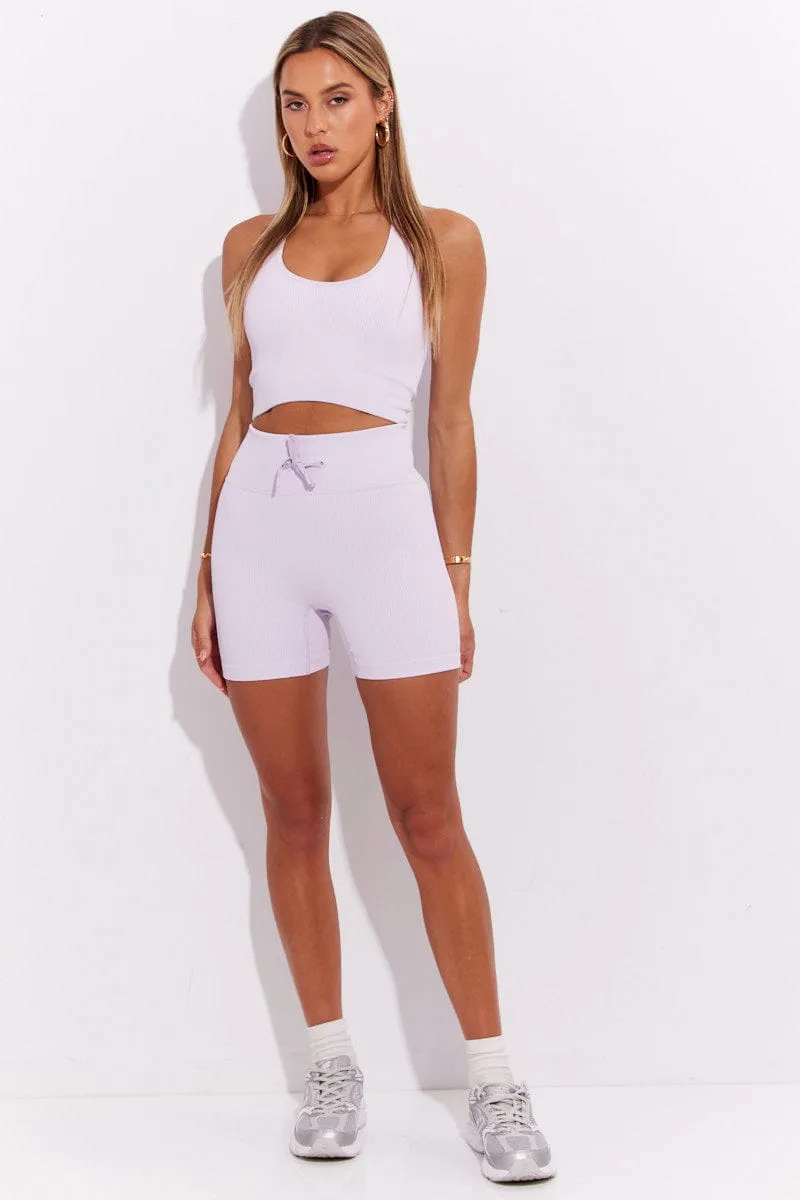 Purple Seamless Halter Top And Bike Shorts Activewear Set