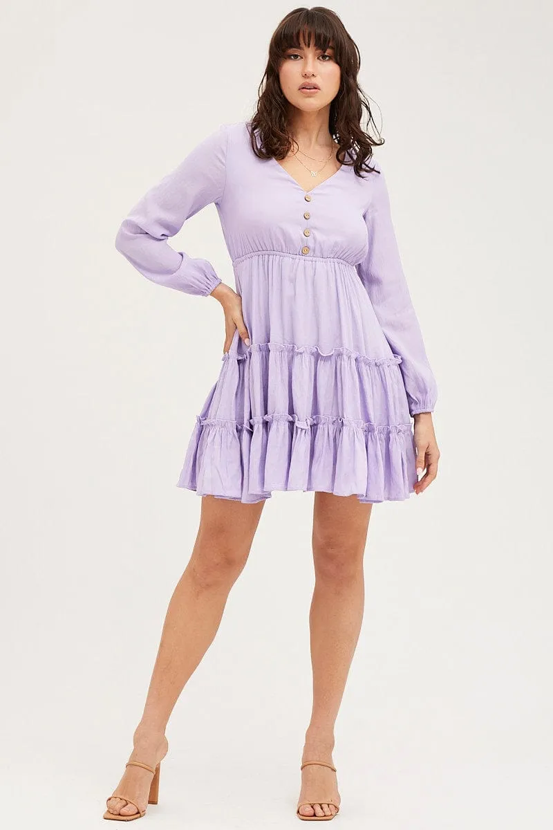 Purple Skater Dress Long Sleeve