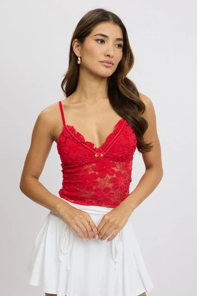 Red Singlet Top Lace