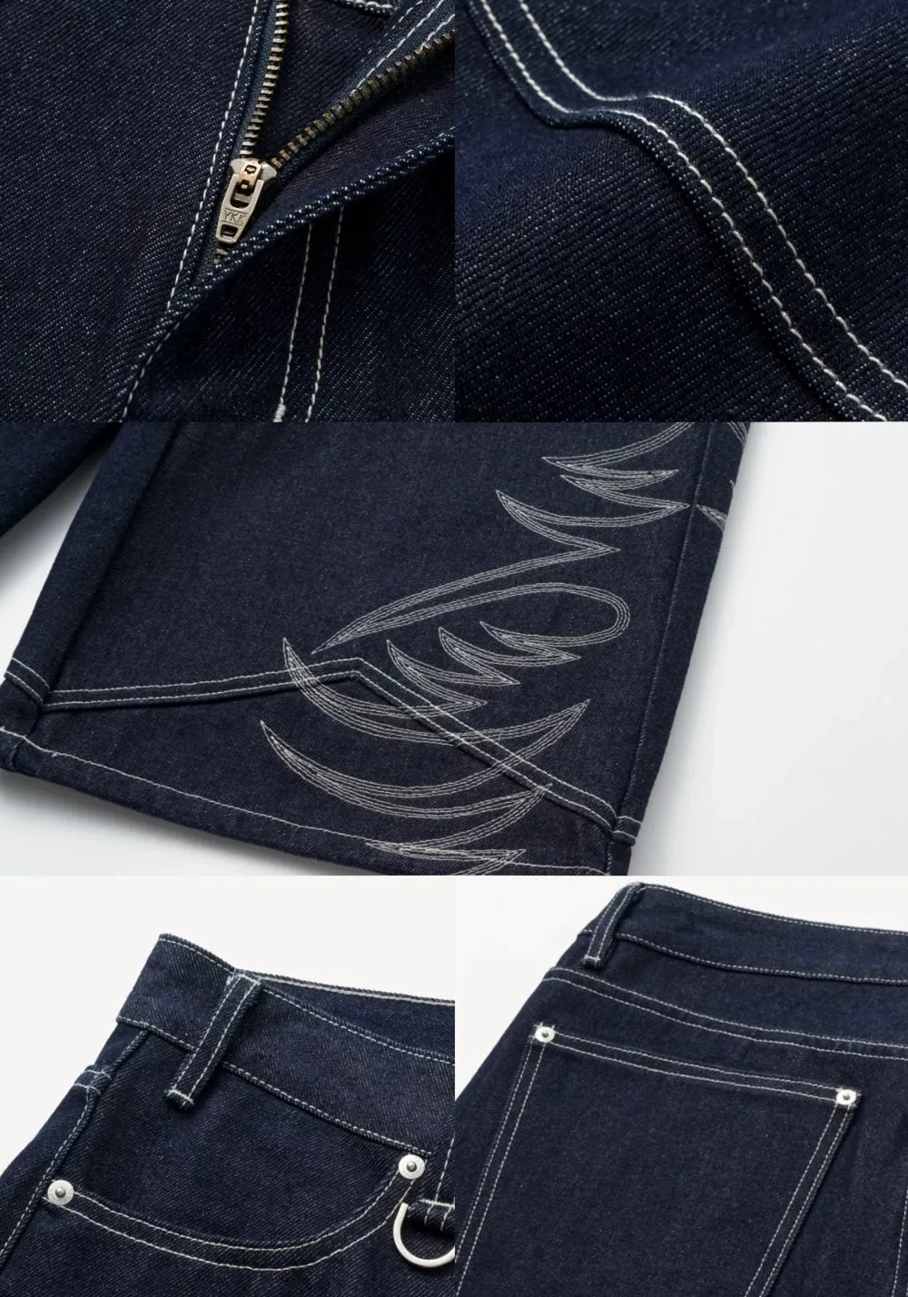 REGEN ZONE丨"RIOT" Armor Embroidered Raw Denim Shorts