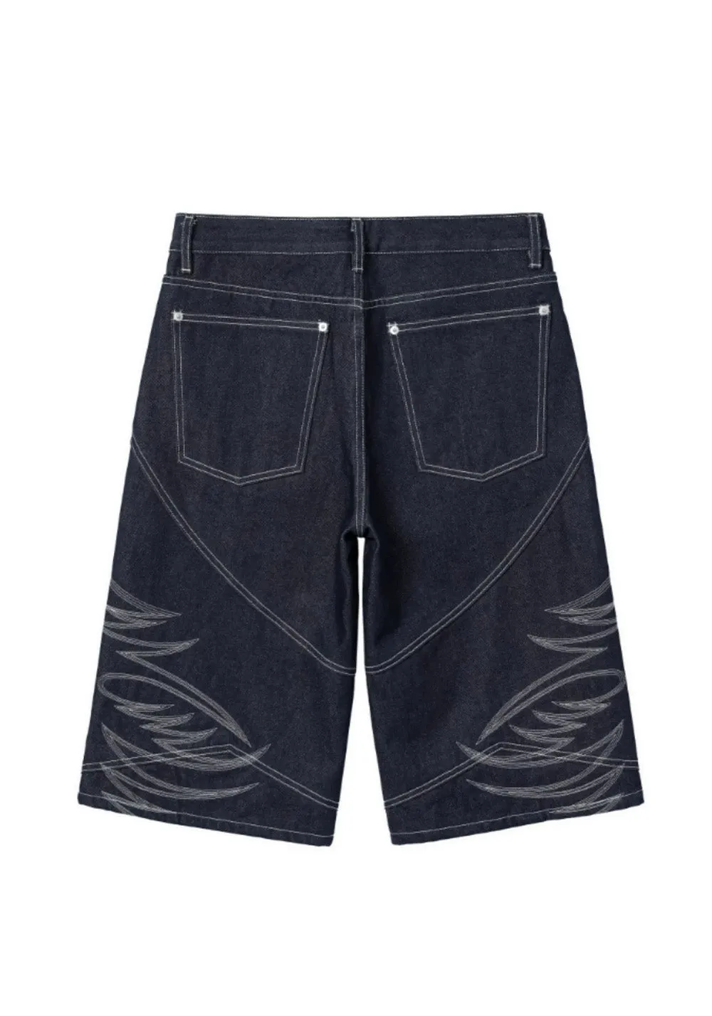 REGEN ZONE丨"RIOT" Armor Embroidered Raw Denim Shorts