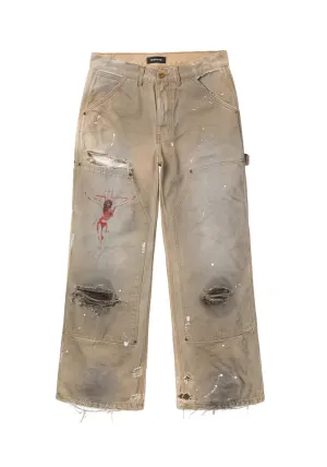 REGEN ZONE丨"RIOT" Dirty White Cross Distressed Logger Pants