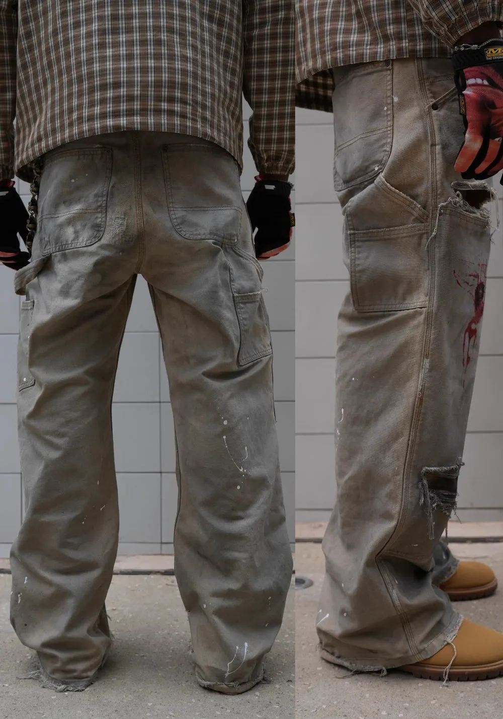 REGEN ZONE丨"RIOT" Dirty White Cross Distressed Logger Pants