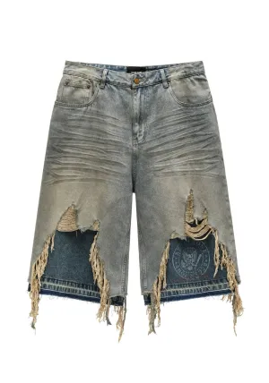 REGEN ZONE丨"RIOT" Samurai Distressed Patchwork Cropped Pants