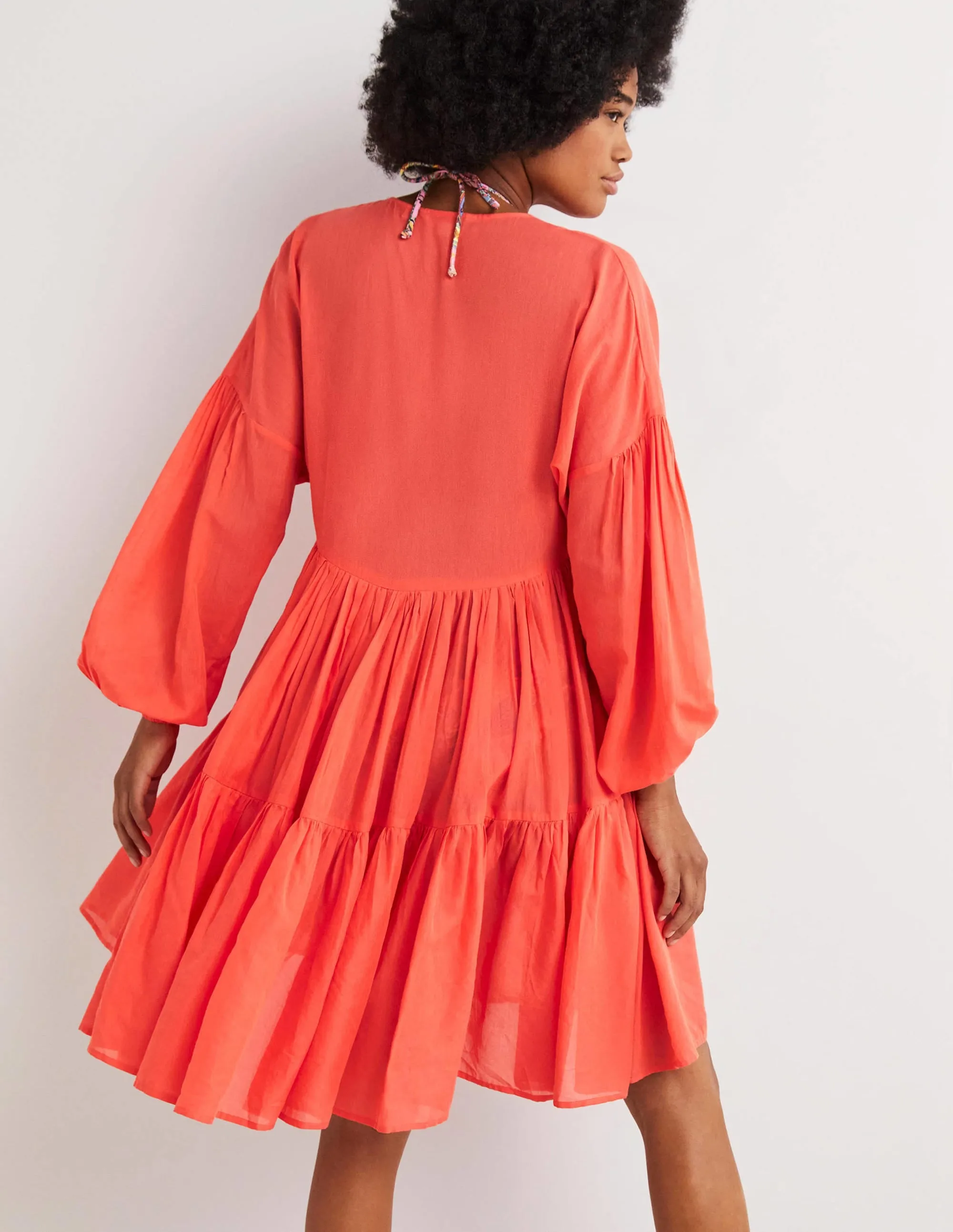 Relaxed Tiered Beach Dress-Hot Coral
