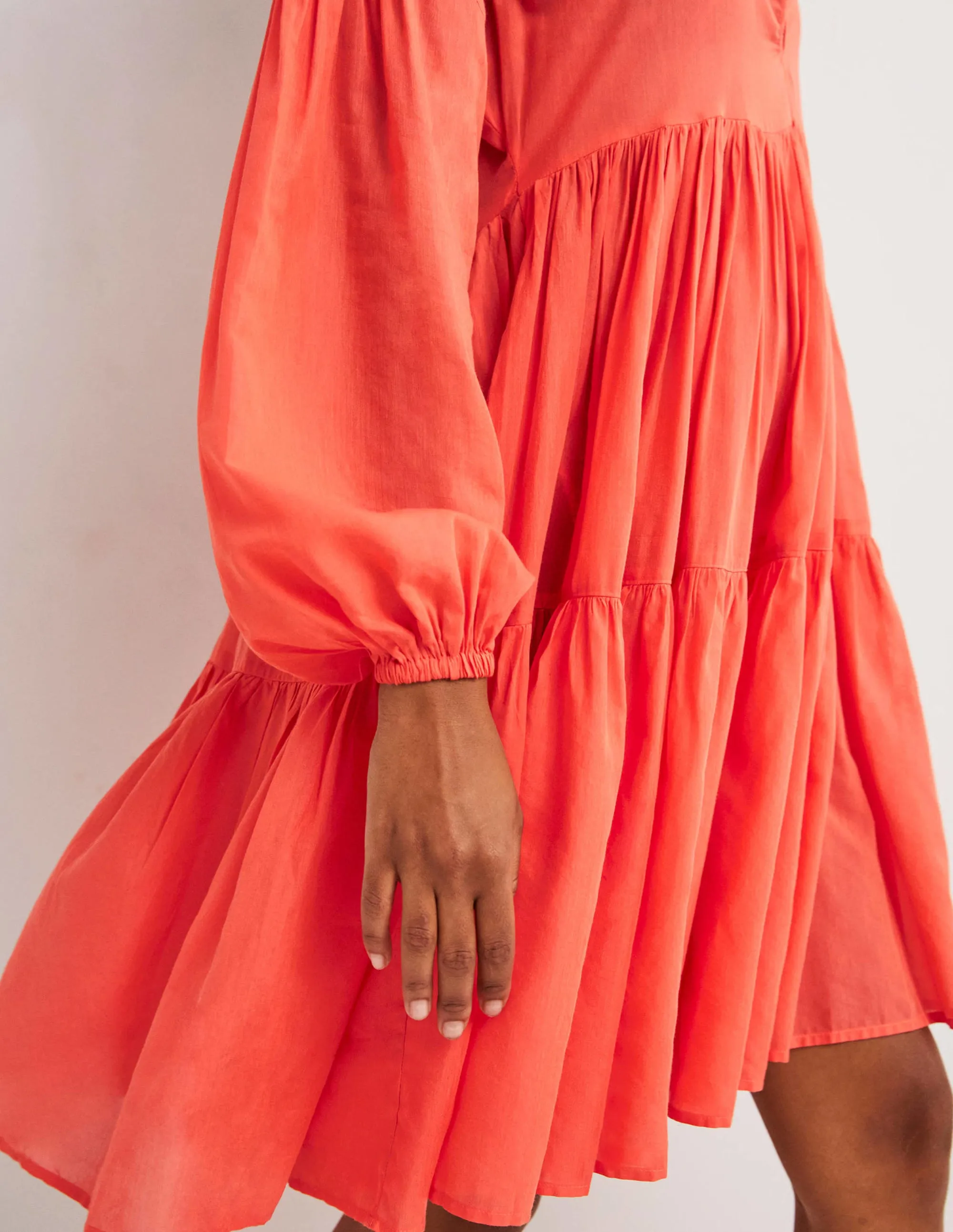Relaxed Tiered Beach Dress-Hot Coral