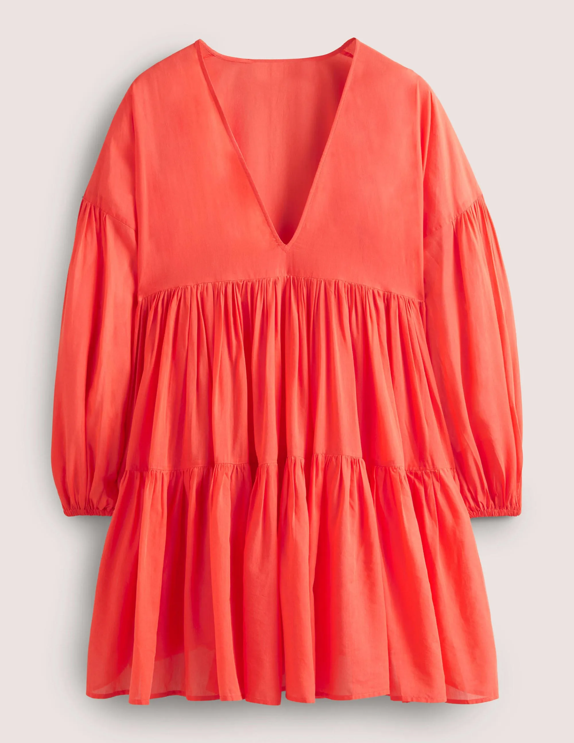 Relaxed Tiered Beach Dress-Hot Coral