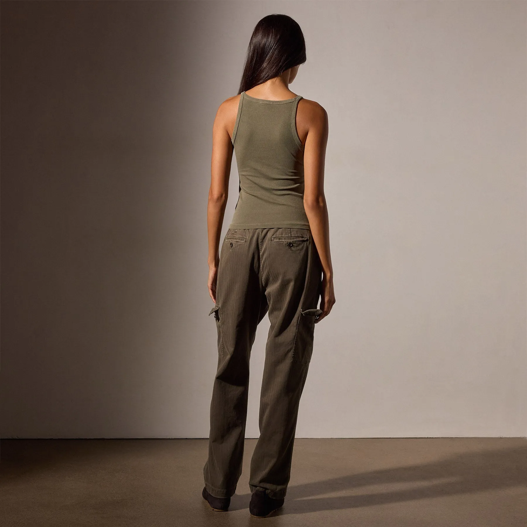 Ribbed High Neck Cami - Trooper Pigment