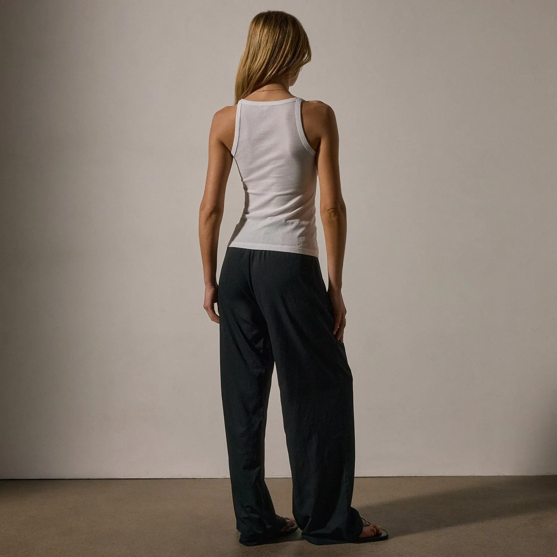 Ribbed High Neck Cami - White