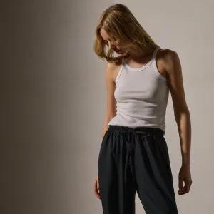 Ribbed High Neck Cami - White