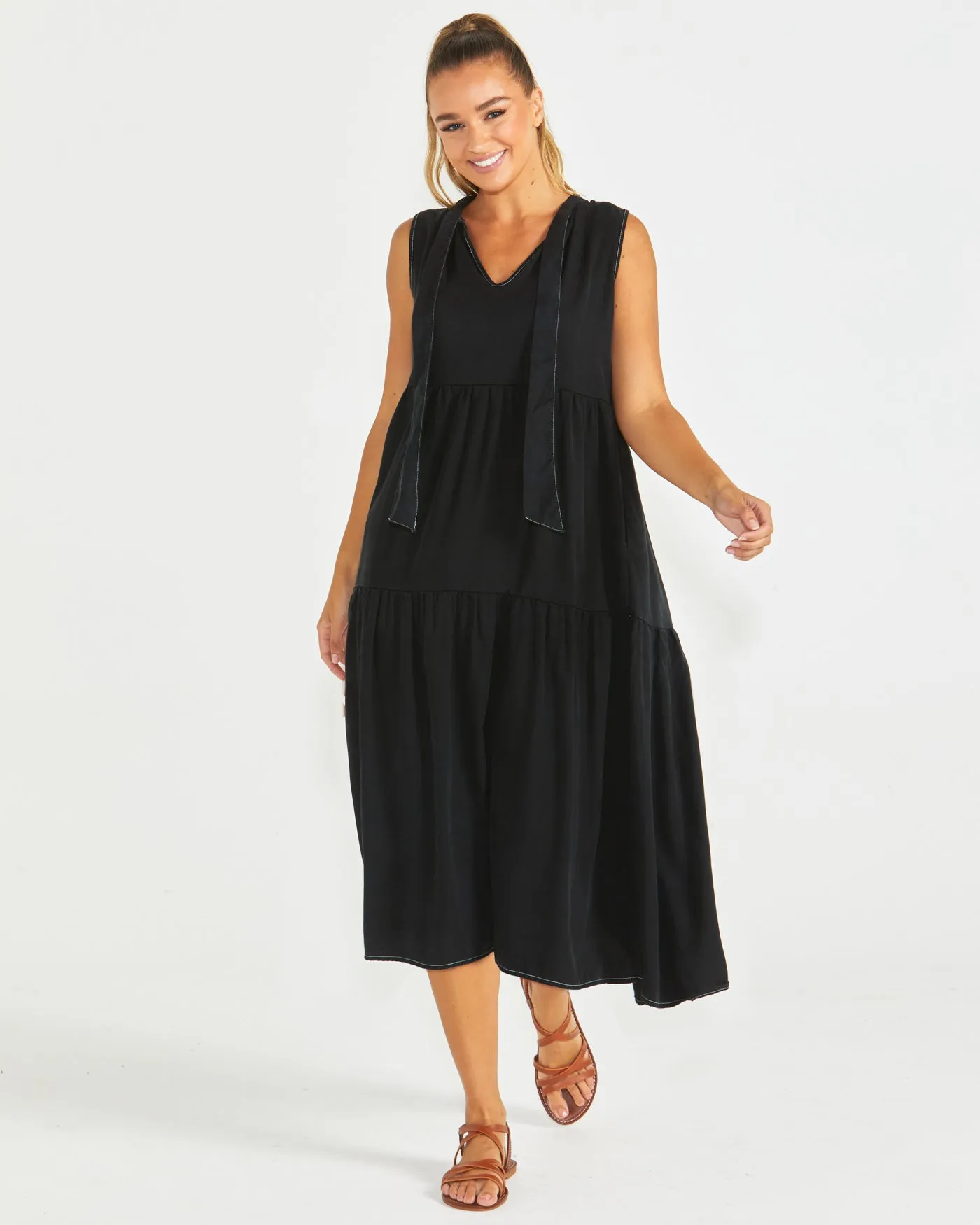 Sass Seville Tiered Dress Black