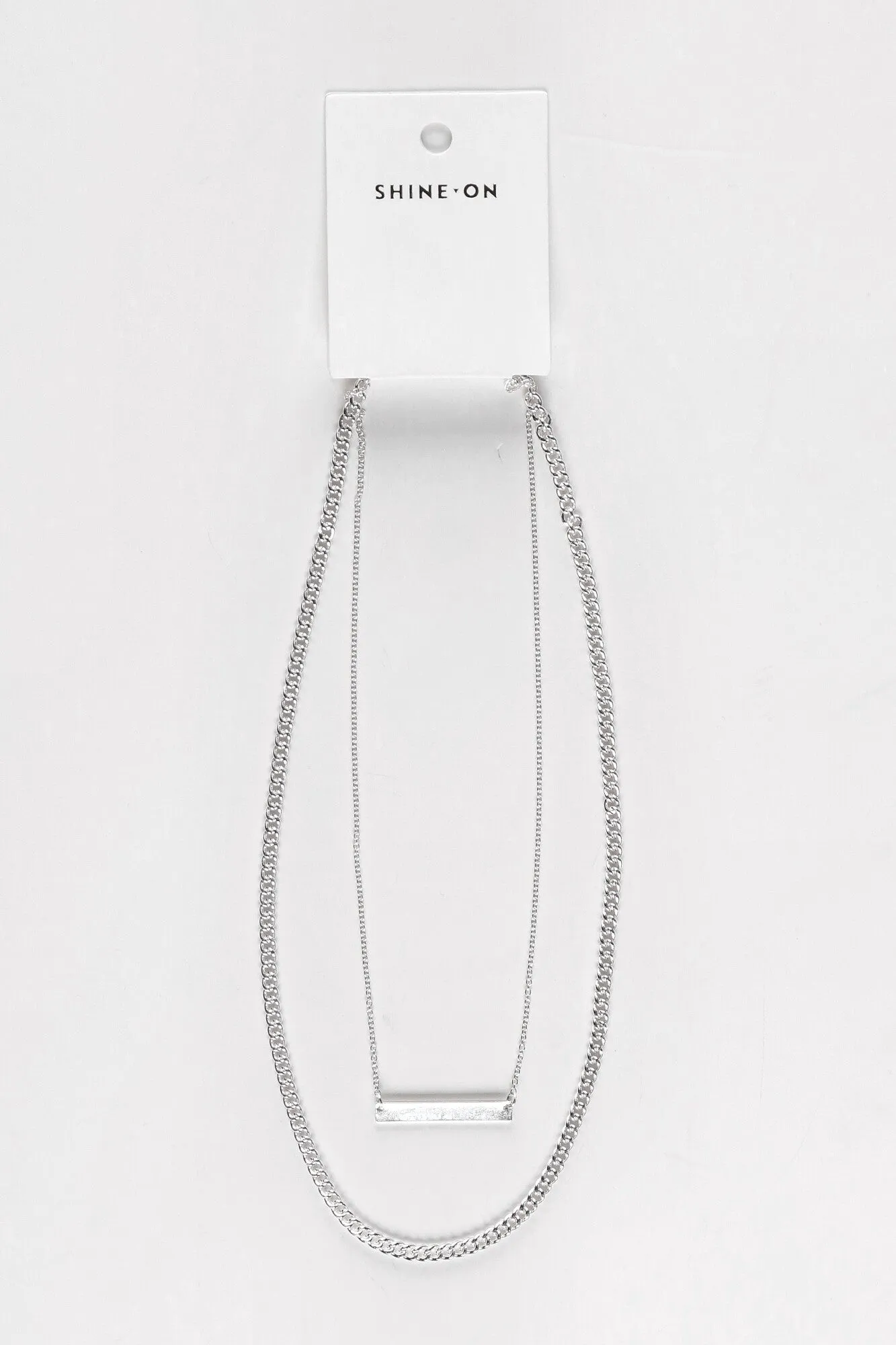 Shine On Label Bar Chain Necklace Silver