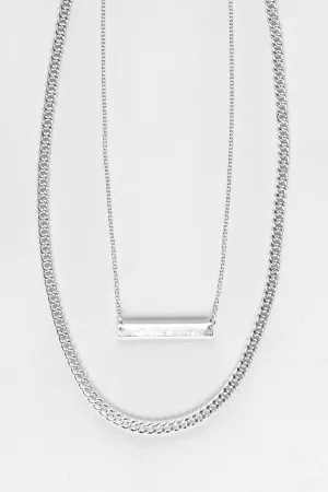 Shine On Label Bar Chain Necklace Silver