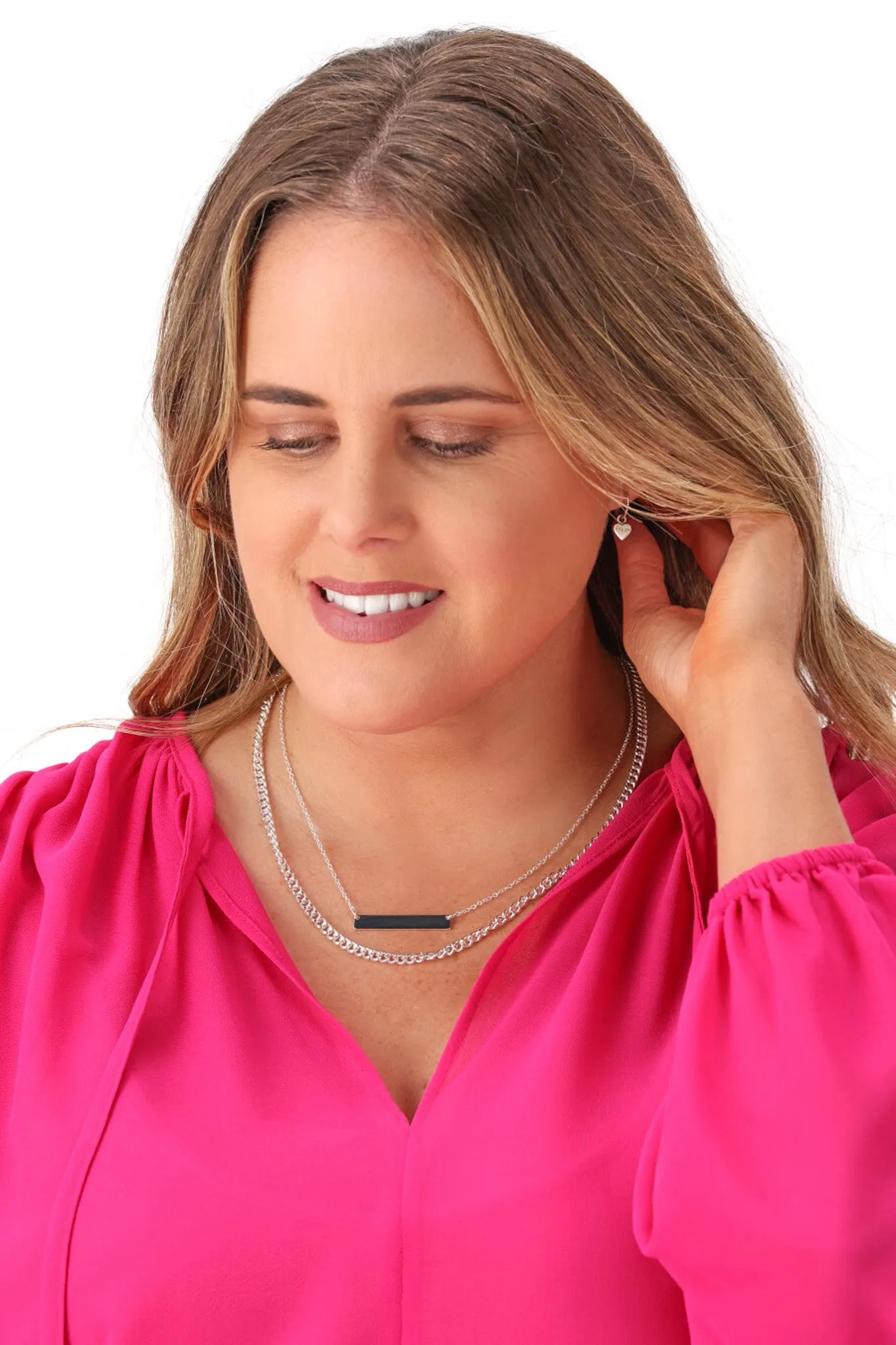 Shine On Label Bar Chain Necklace Silver