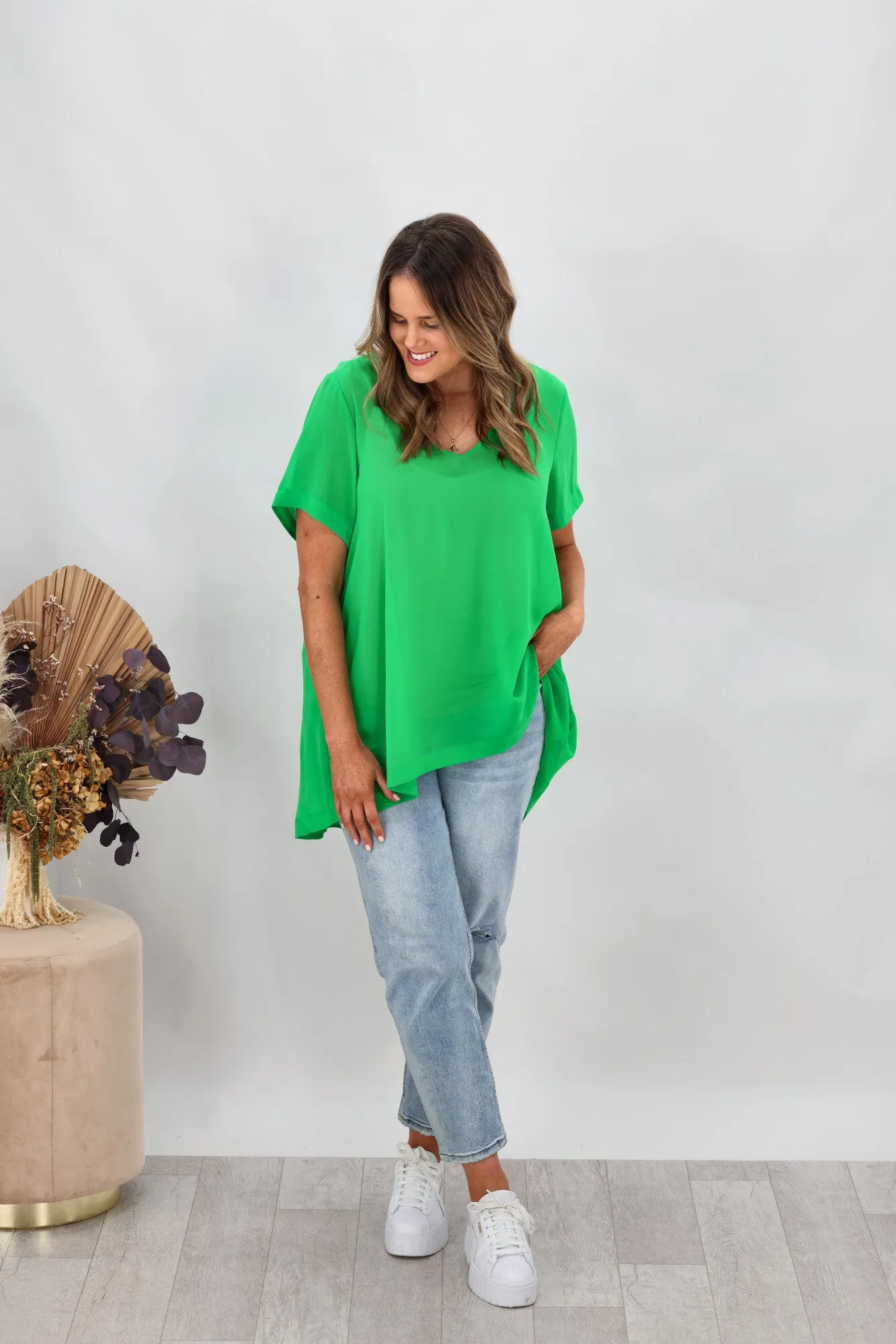 Shine On Label Bridgette Hi Lo Chiffon Top Green