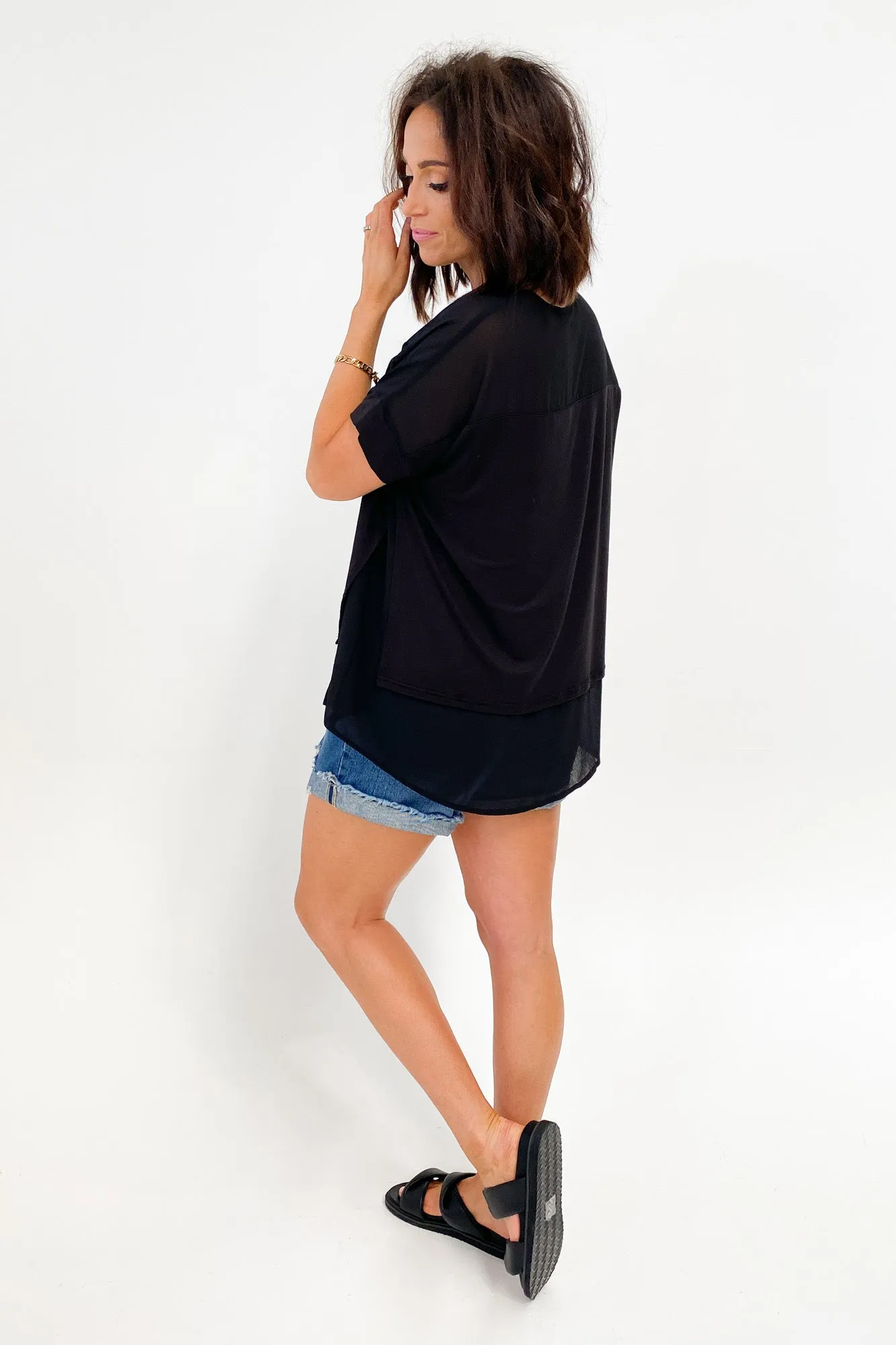 Shine On Label Remy Overlay Top Black