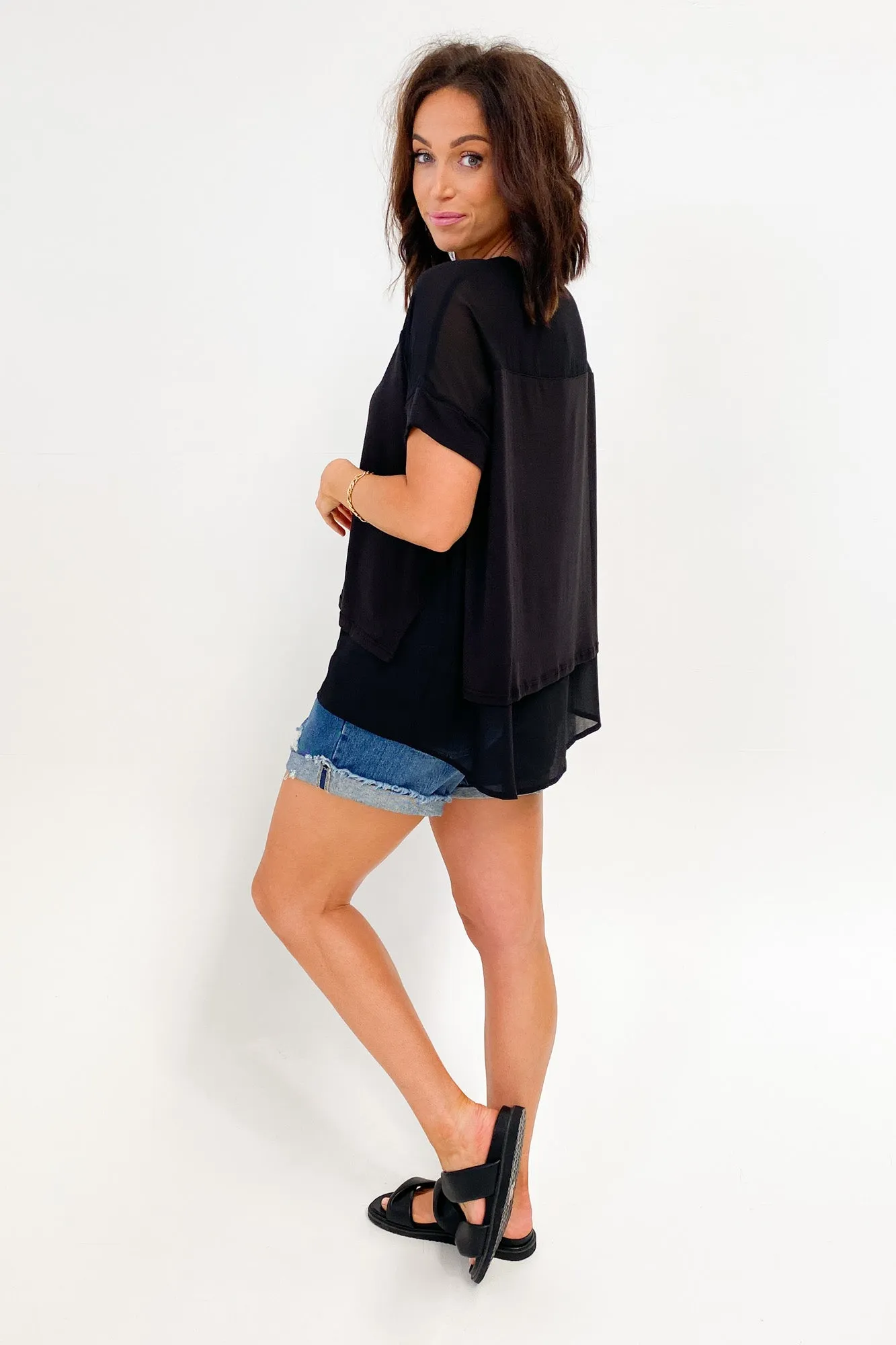 Shine On Label Remy Overlay Top Black