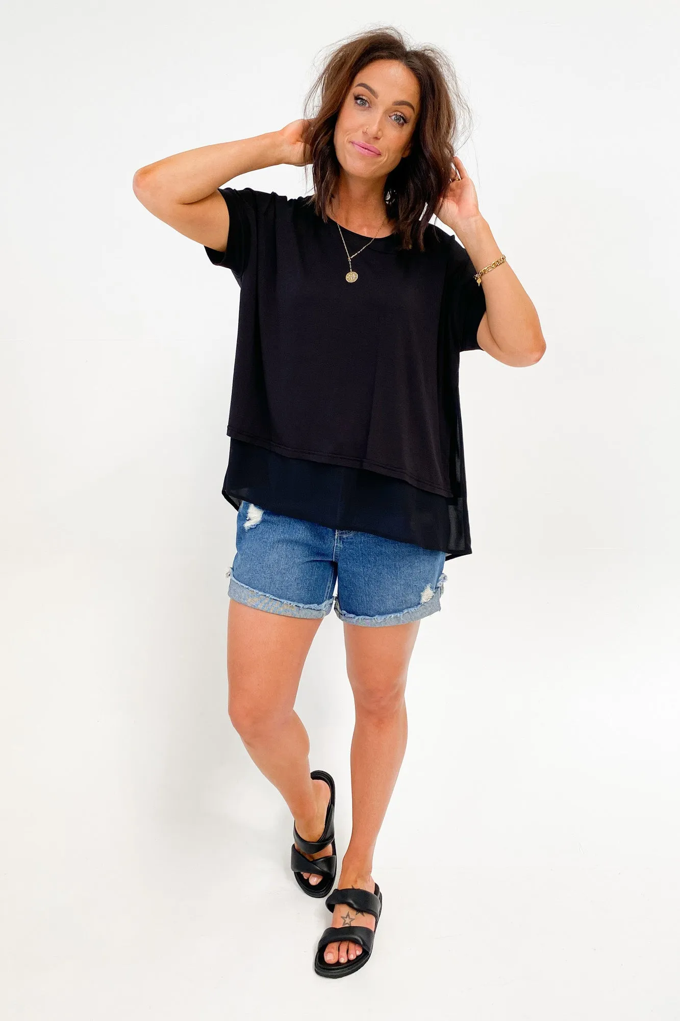 Shine On Label Remy Overlay Top Black