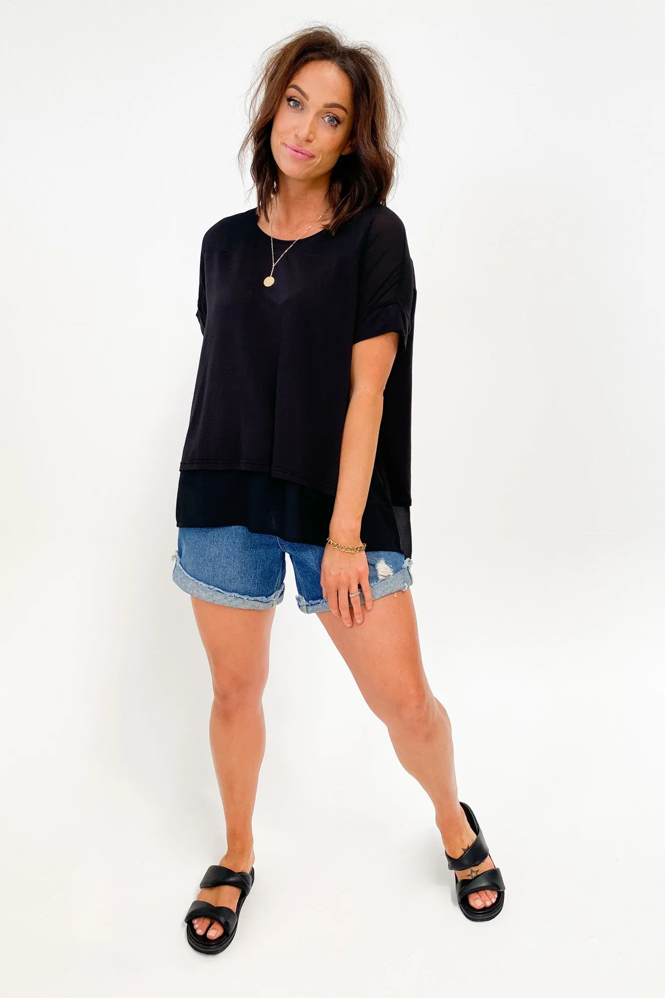Shine On Label Remy Overlay Top Black