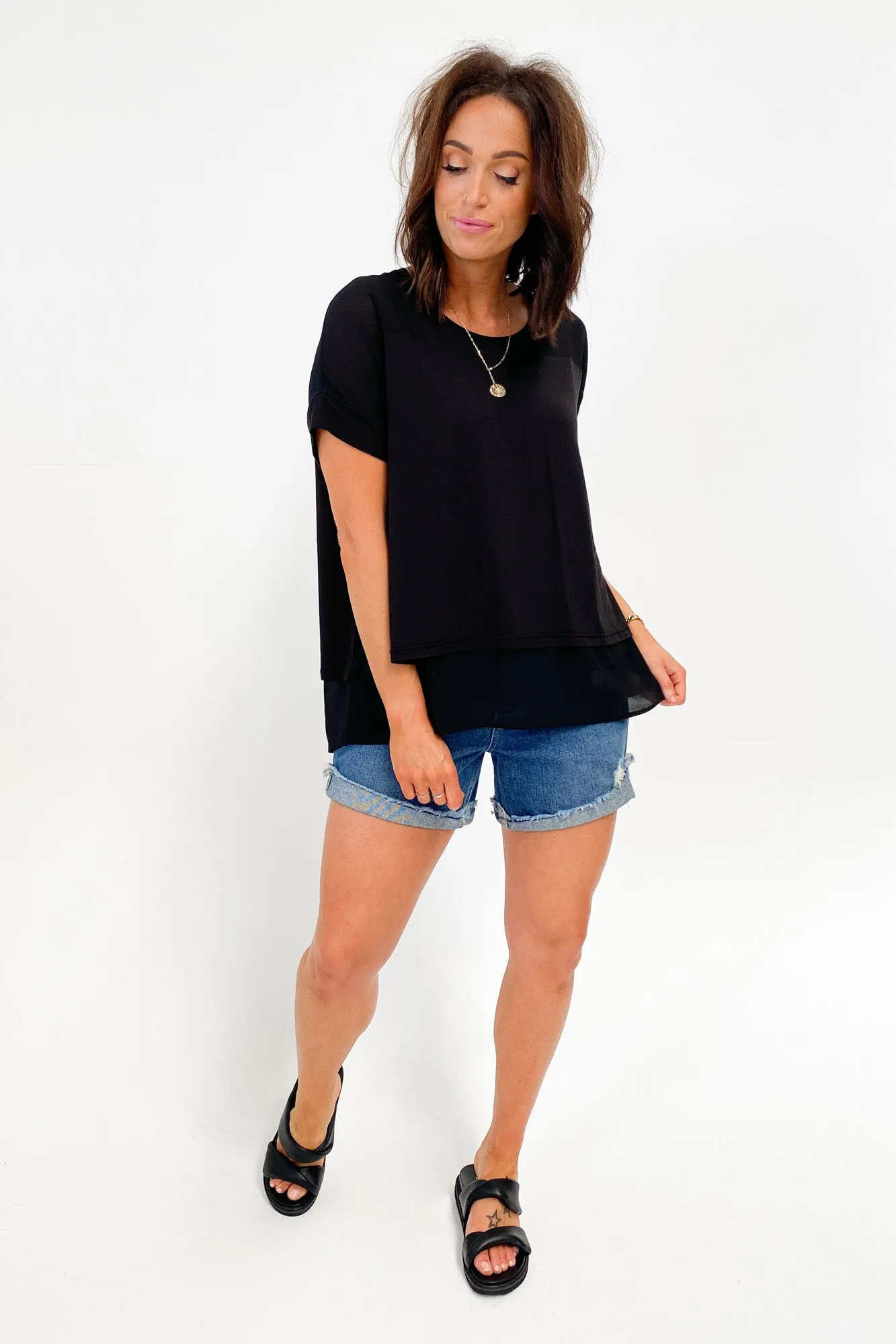 Shine On Label Remy Overlay Top Black