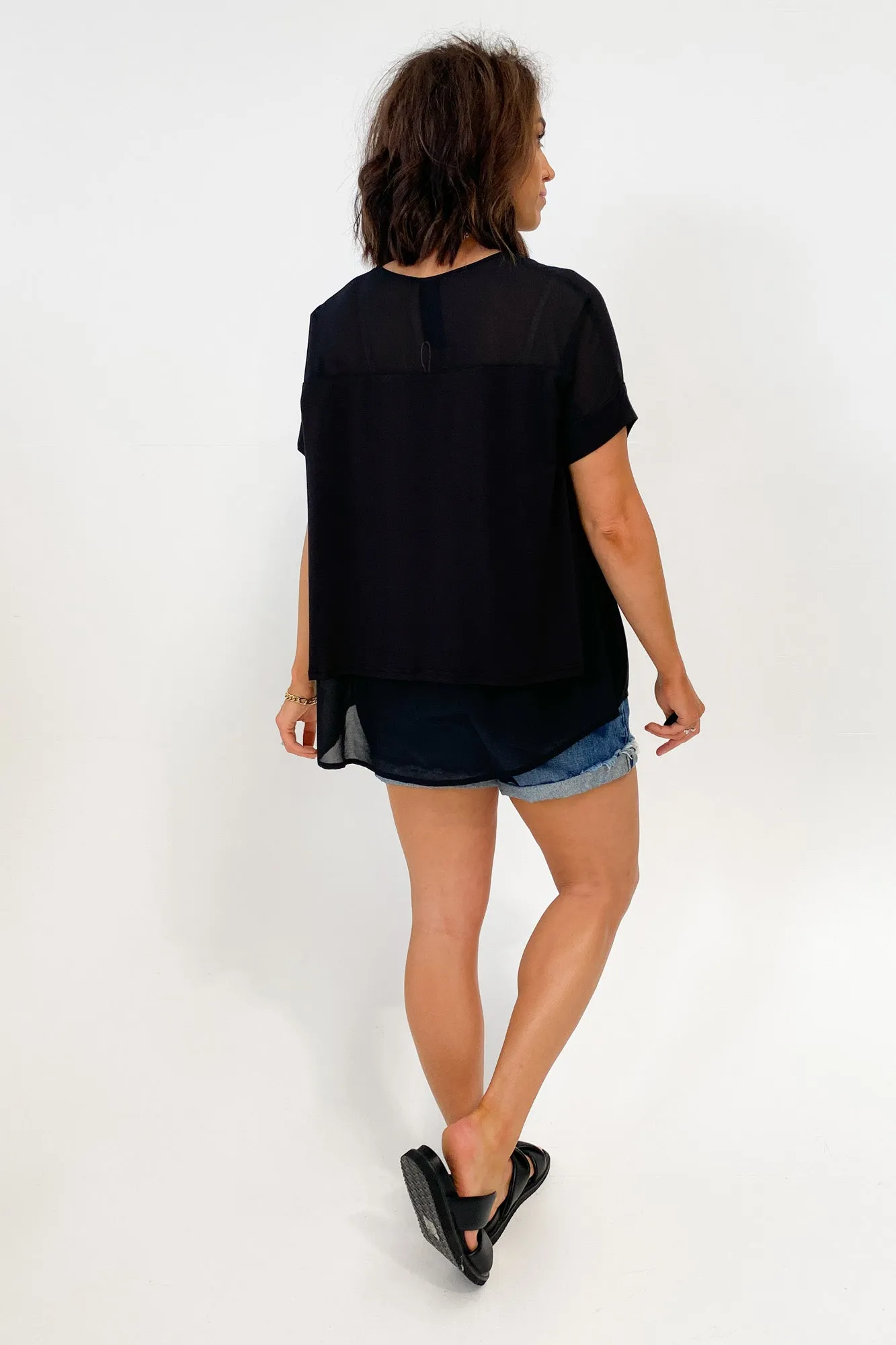 Shine On Label Remy Overlay Top Black