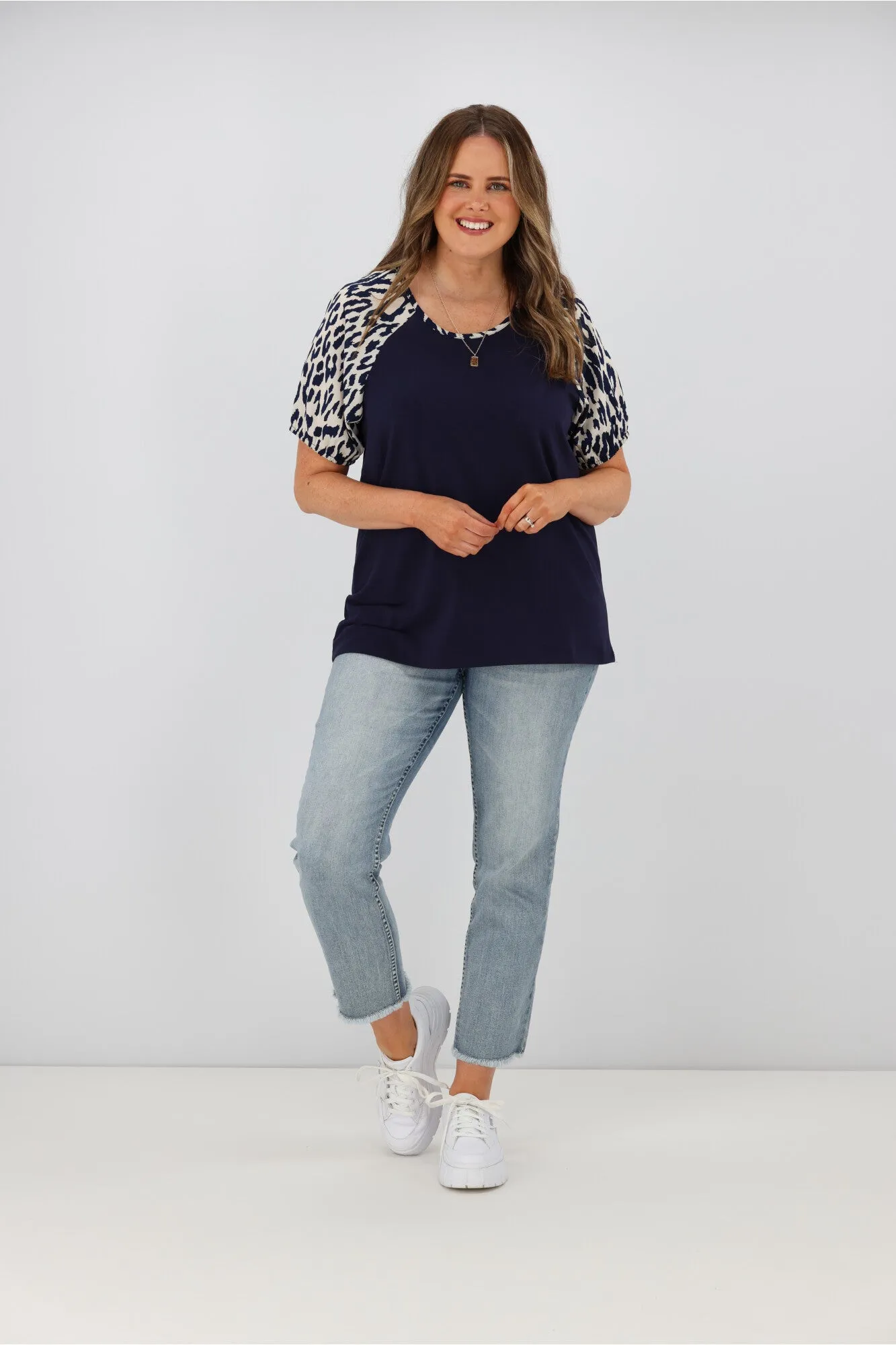 Shine On Label Sariah Animal print Puff Sleeve Top Midnight