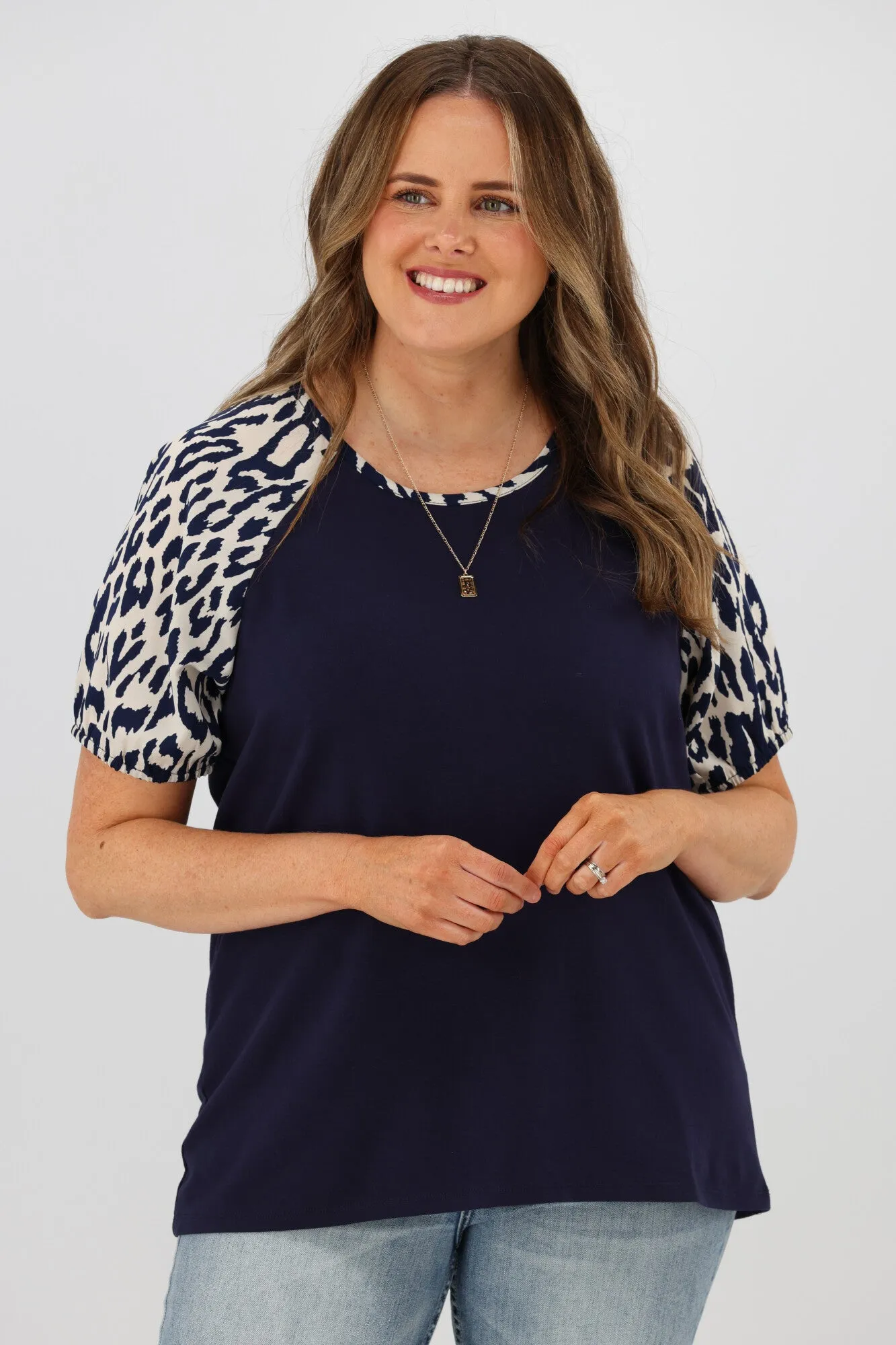 Shine On Label Sariah Animal print Puff Sleeve Top Midnight
