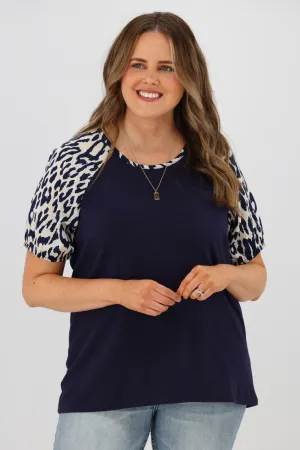 Shine On Label Sariah Animal print Puff Sleeve Top Midnight
