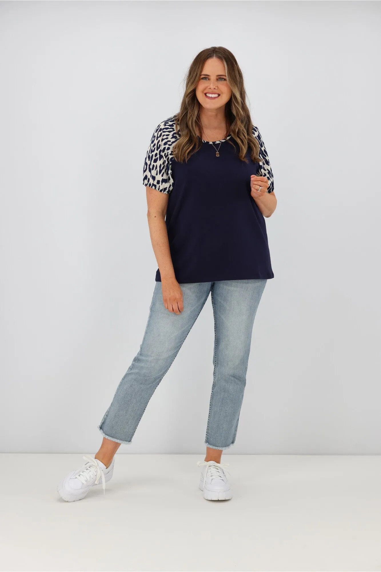 Shine On Label Sariah Animal print Puff Sleeve Top Midnight