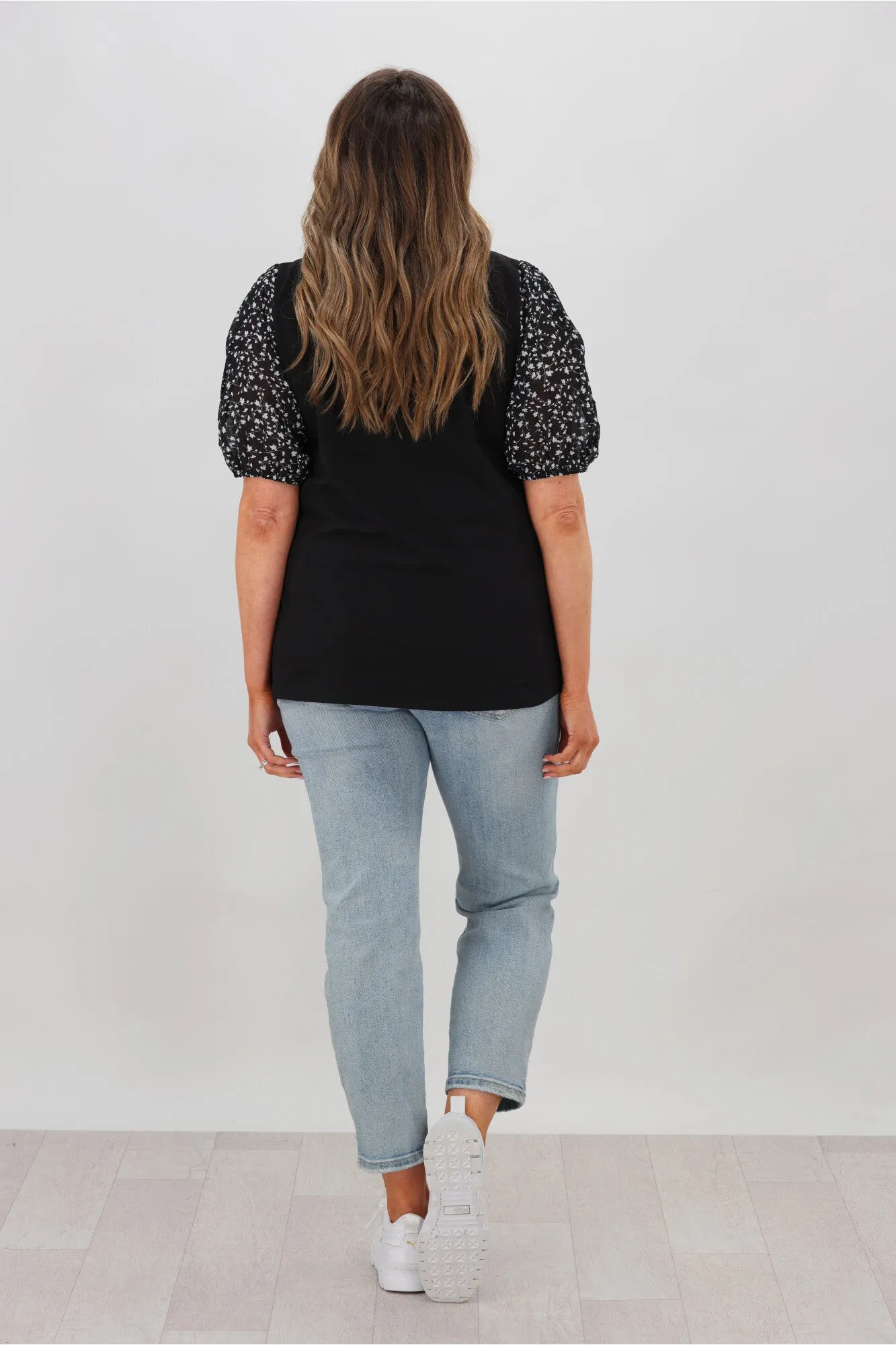 Shine On Label Thyme Floral Chiffon Sleeve Top