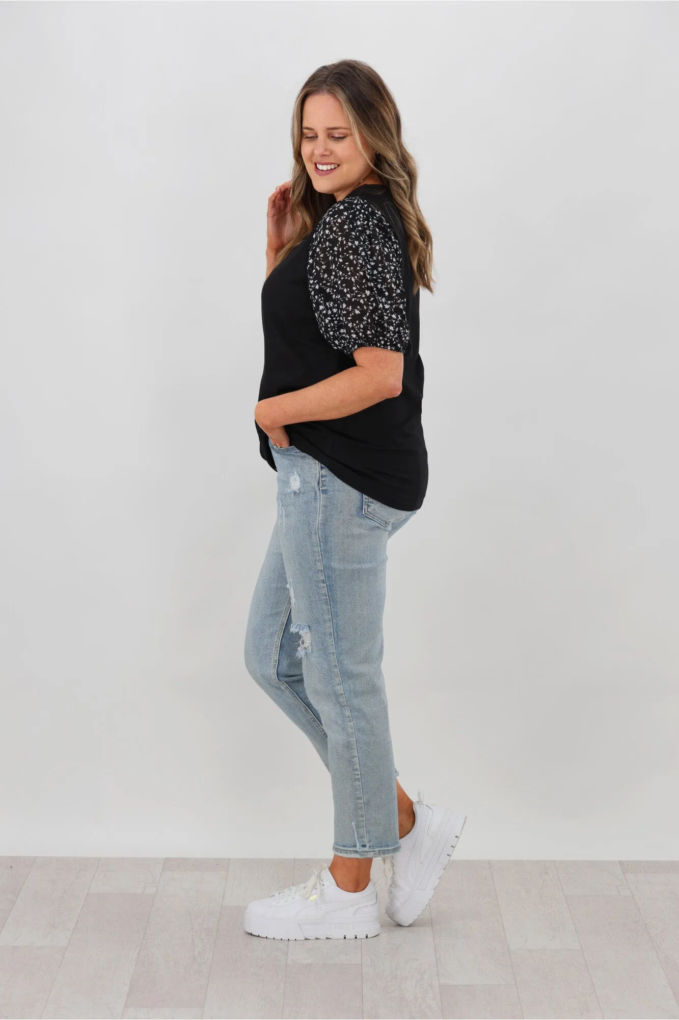 Shine On Label Thyme Floral Chiffon Sleeve Top